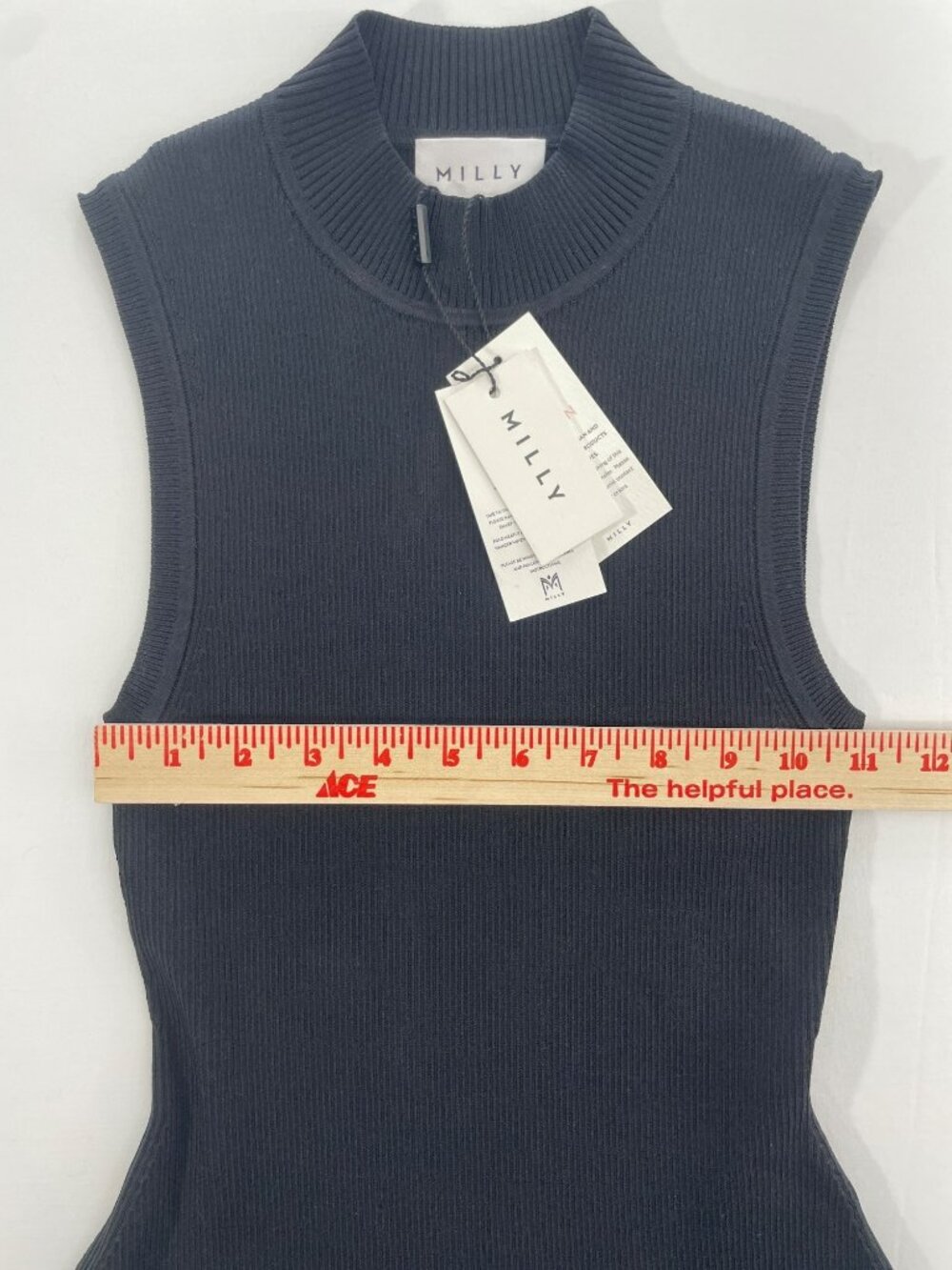 Milly Leather Pleated Skirt Knit Dress Black Sleeveless Ribbed Mock Neck Size P - Picture 8 of 13